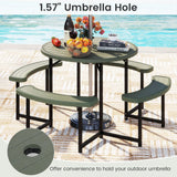 Tangkula 8 Person Picnic Table HDPE Outdoor Round Table and Bench Set