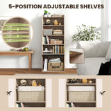 Tangkula 6 Tier Bookcase, Modern Bookshelf w/ 2 Adjustable Shelves & Flip-up Door, Wood Storage Cabinet with 5 Open Shelves
