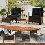 Tangkula 5 Piece Outdoor Furniture Set, Rattan Chairs & Ottomans w/Round Glass Topped Coffee Table