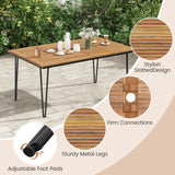 Tangkula 63-Inch Outdoor Dining Table, Patio Dining Table for 6 People w/Acacia Wood Tabletop & Metal Legs