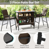 Tangkula 3 Piece Outdoor Bar Set Patio Bar Height Table & Armchairs with Footrest