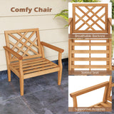 Tangkula Patio Dinning Chair, Teak Wood Armchair with Cozy Backrest and Armrests