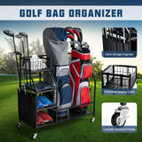 Tangkula Golf Bag Storage Rack for Garage, Golf Bag Organizer with Lockable Universal Wheels