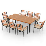 Tangkula 9 Pieces Patio Dining Set, Outdoor Acacia Wood Table and Chairs with Soft Cushions and 1.9” Umbrella Hole