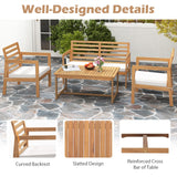 Tangkula 4 Piece Wood Patio Conversation Set, Patio Furniture Set w/Seat Cushions