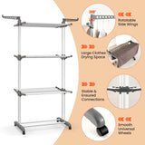 Tangkula 4-Tier Clothes Drying Rack, Collapsible Laundry Rack Stand with 2 Hanger Holders