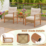 Tangkula 3 Pieces Patio Furniture Set, Outdoor PE Wicker Conversation Bistro Set with Acacia Wood Frame