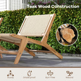 Tangkula Teak Wooden Chair, Mid Century Modern Accent Chair with Braided Rope Seat & Backrest