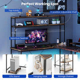 Tangkula L Shaped Desk with LED Strip with Power Outlets