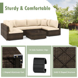 Tangkula 7 Pieces Patio Rattan Furniture Set, Patiojoy Outdoor Conversation Set with Cushions and Tempered Glass Coffee Table