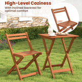 Tangkula 3 Pieces Solid Wood Patio Bistro Set with 2 Folding Chairs