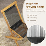 Tangkula 2 Piece Patio Folding Chairs, Solid Teak Wood Dining Chairs with Woven Rope Seat & Back