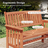 Tangkula Outdoor Wood Garden Bench 2-Person Patio Park Bench with Backrest Armrests and Slatted Seat