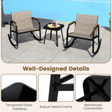 Tangkula 3 Piece Patio Rocking Bistro Set with Tempered Glass Coffee Table