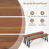 Tangkula Outdoor Folding Bench Set of 2, 55 Inches Long 2-3 Person Acacia Wood Backless