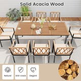 Tangkula 9 Piece Patio Dining Set, Outdoor Rectangular Dining Table w/Acacia Wood Top & Umbrella Hole