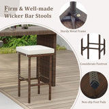 Tangkula Patio Wicker Bar Stools Set of 2/4, Patiojoy Outdoor Bar Height Chairs w/Seat Cushions & Footrest