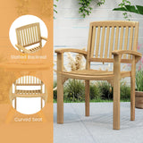 Tangkula Teak Wood Armchair with Slatted Seat & Curved Seat