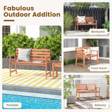 Tangkula 48 Inch Hardwood Patio Bench, Wood 2-Seat Chair with Breathable Slatted Seat & Inclined Backrest