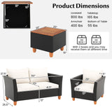 Tangkula Outdoor Conversation Set, Patio Cushioned Chairs w/Storage Coffee Table