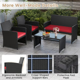 Tangkula 4 Pieces Patio Furniture Set with Tempered Glass Tabletop and Removable Cushion