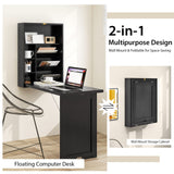 Tangkula Foldable Wall Mounted Desk, Floating Desk with Storage Shelves & Hooks
