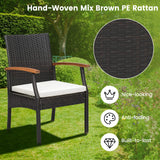 Tangkula Patio Wicker Chair Set of 2, Outdoor PE Rattan Chairs with Soft Zippered Cushion & Acacia Wood Armrests