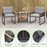 Tangkula 3 Piece Outdoor Conversation Set, Rattan Armchairs with 2-Layer Side Table