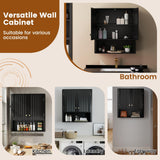 Tangkula Fluted Bathroom Wall Cabinet Modern Double Door Medicine Cabinet