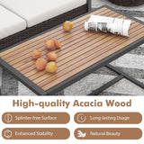 Tangkula 2 Pieces Patio Wicker Furniture Set, Heavy Duty Outdoor Cushioned Loveseat with Acacia Wood Coffee Table