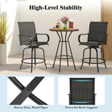 Tangkula Outdoor Swivel Bar Stools, Bar Height Tall Patio Chairs with Armrests & High Back