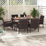 Tangkula Patio Dining Chairs Set, Outdoor Rattan Cushioned Chairs with Acacia Wood Armrest