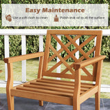 Tangkula Patio Dinning Chair, Teak Wood Armchair with Cozy Backrest and Armrests