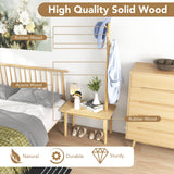 Tangkula Coat Rack with End Table, Solid Wood Coat Tree with 2-in-1 Side Table & 3 Hooks for Hats, Bags & Coats