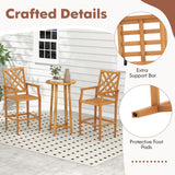 Tangkula 3 Piece Patio Bar Set, Teak Wood Bistro Furniture with Backrest, Armrests & Footrest