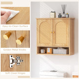 Tangkula Medicine Cabinet w/ 2 Rattan Doors, Wall Mounted Bathroom Cabinet Over The Toilet(No Back, Natural)