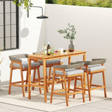 Tangkula Patio Bar Table with Slatted Tabletop and Footrest Crossbar