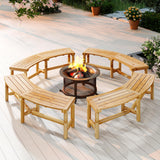 Tangkula Patio Curved Bench Solid Wood Fire Pit Bench