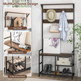 Tangkula Hall Tree with Bench and Shoe Storage, 3-in-1 Industrial Entryway Bench with Coat Rack