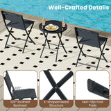 Tangkula 3 Piece Folding Bistro Set Patio Dining Furniture with Breathable Fabric Seat