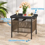 Tangkula Outdoor PE Rattan Side Table with 1.57” Umbrella Hole