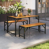 Tangkula 3 Pieces Patio Dining Set for 6 People, Outdoor Picnic Table & 2 Benches, 53” Acacia Wood Dining Table
