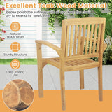 Tangkula Teak Wood Armchair with Slatted Seat & Curved Seat