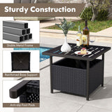 Tangkula Outdoor Table with Umbrella Hole, Rattan Umbrella Stand Table