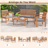 Tangkula 4 Piece Patio Wood Furniture Set, Acacia Wood Sofa Set w/Loveseat, 2 Chairs & Coffee Table