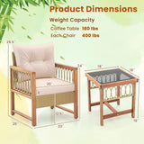 Tangkula 3 Pieces Patio Furniture Set, Outdoor PE Wicker Conversation Bistro Set with Acacia Wood Frame