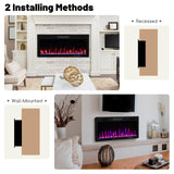 Tangkula 40 Inch Linear Electric Fireplace, Recessed & Wall-Mounted Fireplace Heater with Multi-Color Flame