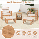 Tangkula 5 Piece Patio Wicker Sofa Set, Outdoor Rattan Conversation Set with Seat & Back Cushions (Natural)