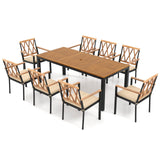 Tangkula 9 Piece Outdoor Patio Dining Set, Rectangular Dining Table & Chairs Set for 8 w/Acacia Wood Tabletop