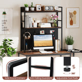 Tangkula Desktop Bookshelf Multipurpose 2-Tier Desk Hutch with Pegboard
